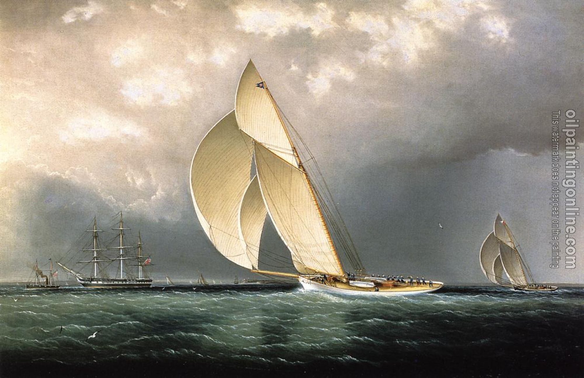 James E Buttersworth - The Bark Marblehead Coming into Port